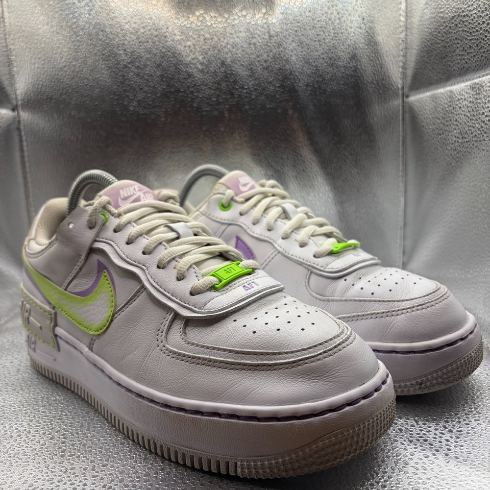 Size 8.5 Nike Air Force 1 Shadow White Electric Green Womens Sneakers DD9684-100